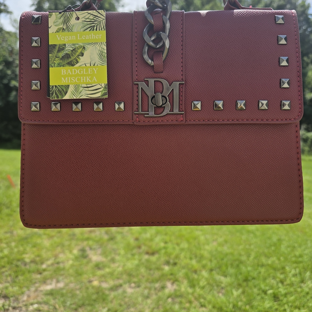 Badgley Mischka Red Studded Crossbody Bag